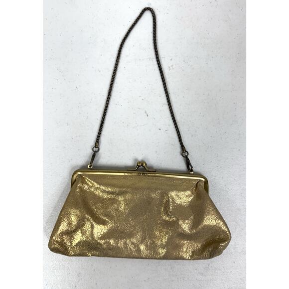 Vintage Kenneth Cole Reaction Gold Kiss‎ Lock Clutch Evening Bag - Picture 1 of 6
